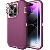 image:imageMXX Heavy Duty Made for iPhone 14 Case with Tempered Glass Screen Camera Lens Protector 3Layer Full Body Protection Shockproof Dustproof Cover for 14 Phone Case 61 RedBlackPlumLight Pink