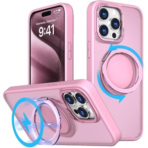 image:imageMXX Case Made for iPhone 15 Pro Max360Ring Stand Magnetic AntiFingerprint Military Drop Protection Compatible with MagSafe and Soft Edge Translucent Slim Back 15 ProMax Phone Case BlackPink