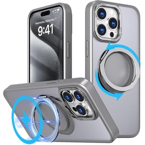 image:imageMXX Case Made for iPhone 15 Pro Max360Ring Stand Magnetic AntiFingerprint Military Drop Protection Compatible with MagSafe and Soft Edge Translucent Slim Back 15 ProMax Phone Case BlackTitanium Grey