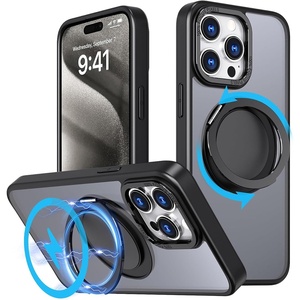 image:imageMXX Case Made for iPhone 15 Pro Max360Ring Stand Magnetic AntiFingerprint Military Drop Protection Compatible with MagSafe and Soft Edge Translucent Slim Back 15 ProMax Phone Case BlackBlack