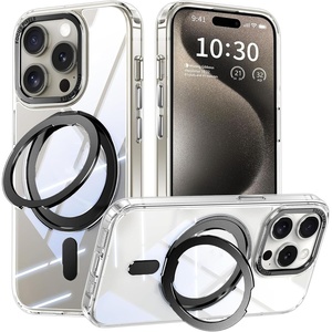 image:imageMXX Case made for iPhone 15 Pro Max360Ring Stand Magnetic AntiFingerprint Military Drop Protection Compatible with MagSafe and Soft Edge Translucent Slim Back 15 ProMax Phone CaseClearpurpleClearblack