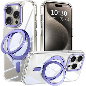 image:imageMXX Case made for iPhone 15 Pro Max360Ring Stand Magnetic AntiFingerprint Military Drop Protection Compatible with MagSafe and Soft Edge Translucent Slim Back 15 ProMax Phone CaseClearpurpleClearpurple
