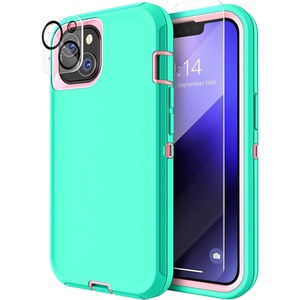 image:imageMXX Heavy Duty Made for iPhone 14 Case with Tempered Glass Screen Camera Lens Protector 3Layer Full Body Protection Shockproof Dustproof Cover for 14 Phone Case 61 RedBlackAquaLight Pink