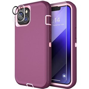 image:imageMXX Heavy Duty Made for iPhone 14 Case with Tempered Glass Screen Camera Lens Protector 3Layer Full Body Protection Shockproof Dustproof Cover for 14 Phone Case 61 RedBlackPlumLight Pink