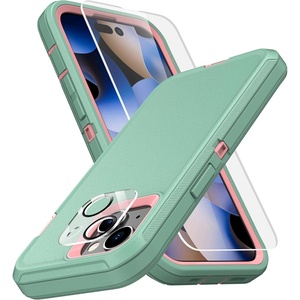 image:imageMXX Heavy Duty Made for iPhone 15 pro Case with Tempered Glass Screen Camera Lens Protector 3Layer Full Body Protection Shockproof Dustproof Cover for 15 pro Phone Case 61 AquaLight PinkAquaLight Pink