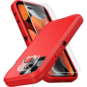 image:imageMXX Heavy Duty Made for iPhone 15 pro Case with Tempered Glass Screen Camera Lens Protector 3Layer Full Body Protection Shockproof Dustproof Cover for 15 pro Phone Case 61 AquaLight PinkRedBlack