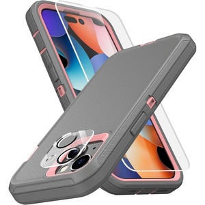 image:imageMXX Heavy Duty Made for iPhone 15 pro Case with Tempered Glass Screen Camera Lens Protector 3Layer Full Body Protection Shockproof Dustproof Cover for 15 pro Phone Case 61 AquaLight PinkGrayLight Pink