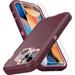 image:imageMXX Heavy Duty Made for iPhone 15 pro Case with Tempered Glass Screen Camera Lens Protector 3Layer Full Body Protection Shockproof Dustproof Cover for 15 pro Phone Case 61 AquaLight PinkPlumLight Pink