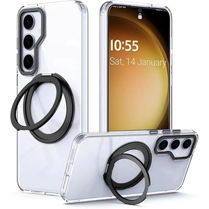image:imageMXX Slim Design Samsung Galaxy s24 Ultra case with Builtin 360 Rotating Ring Stand Compatible with MagSafe Transparent Back Cover PurpleBlack