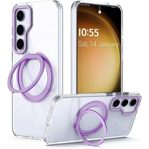 image:imageMXX Slim Design Samsung Galaxy s24 Ultra case with Builtin 360 Rotating Ring Stand Compatible with MagSafe Transparent Back Cover PurplePurple