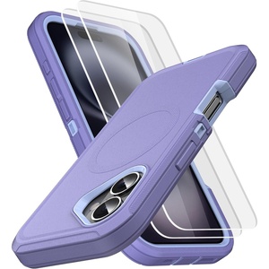image:imageMXX for iPhone 16 Plus Case Heavy Duty 3Layer Rugged Cover with Tempered Glass Screen Protector Shockproof Dustproof AntiDrop Full Body Protection 67  PlumLight PinkLight Purple