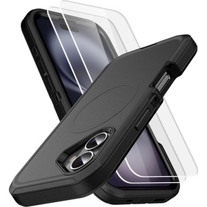 image:imageMXX for iPhone 16 Plus Case Heavy Duty 3Layer Rugged Cover with Tempered Glass Screen Protector Shockproof Dustproof AntiDrop Full Body Protection 67  PlumLight PinkBlack